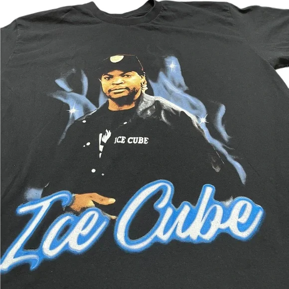 Ice Cube Graphic T-Shirt Modern Band Singer Men’s Large Black Blue Flames - Picture 2 of 4